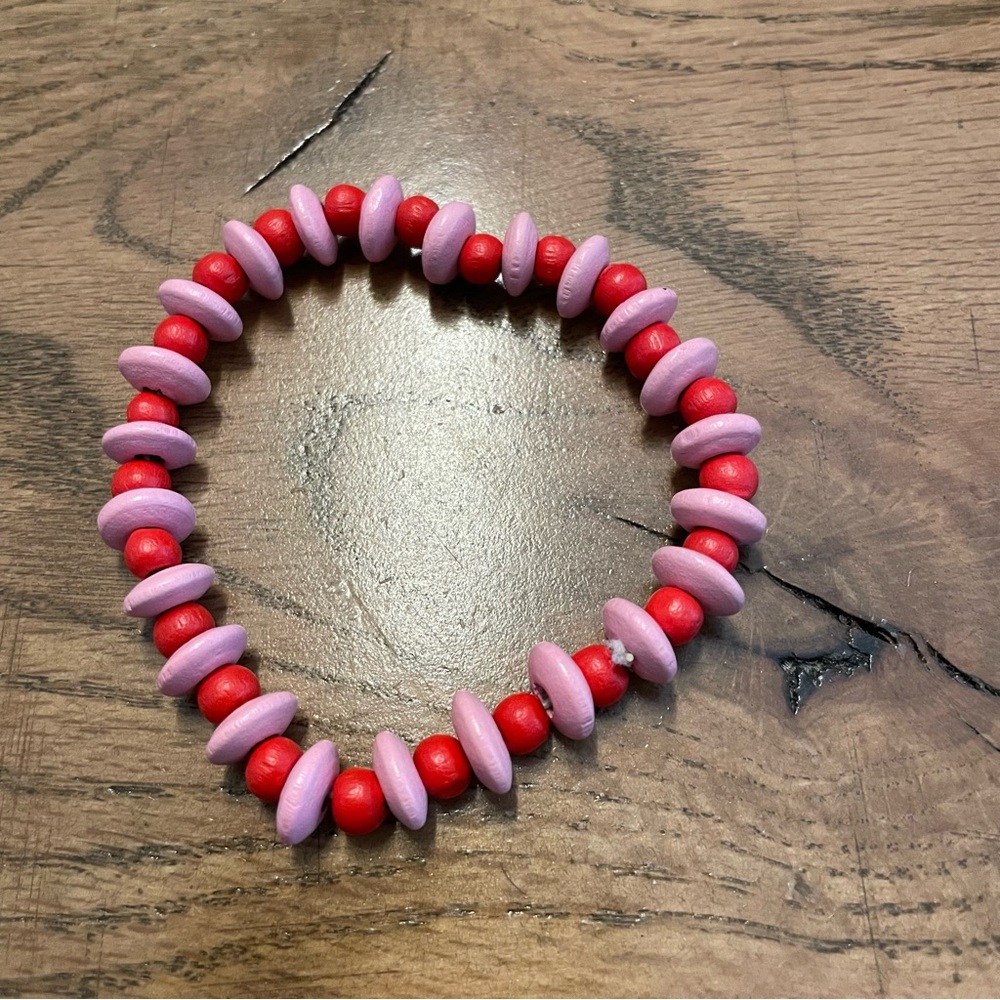 Wooden Bead Bracelet Pink and Red